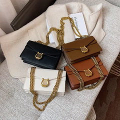 Retro Square Bag Women High Lock Handbag PU Shoulder Crossbody