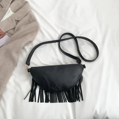 Retro Tassel Messenger Bag for Women Spring PU Leather Shoulder Bag