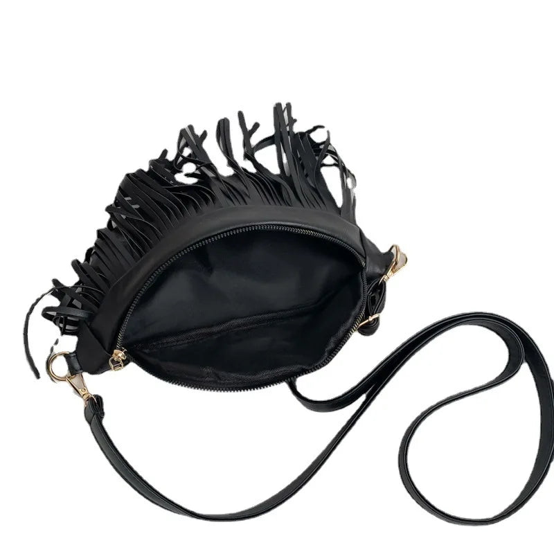 Retro Tassel Messenger Bag for Women Spring PU Leather Shoulder Bag