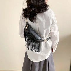 Retro Tassel Messenger Bag for Women Spring PU Leather Shoulder Bag