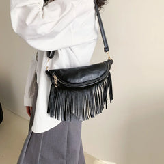 Retro Tassel Messenger Bag for Women Spring PU Leather Shoulder Bag