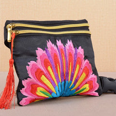 Embroidered Canvas Waist Bag for Women Travel