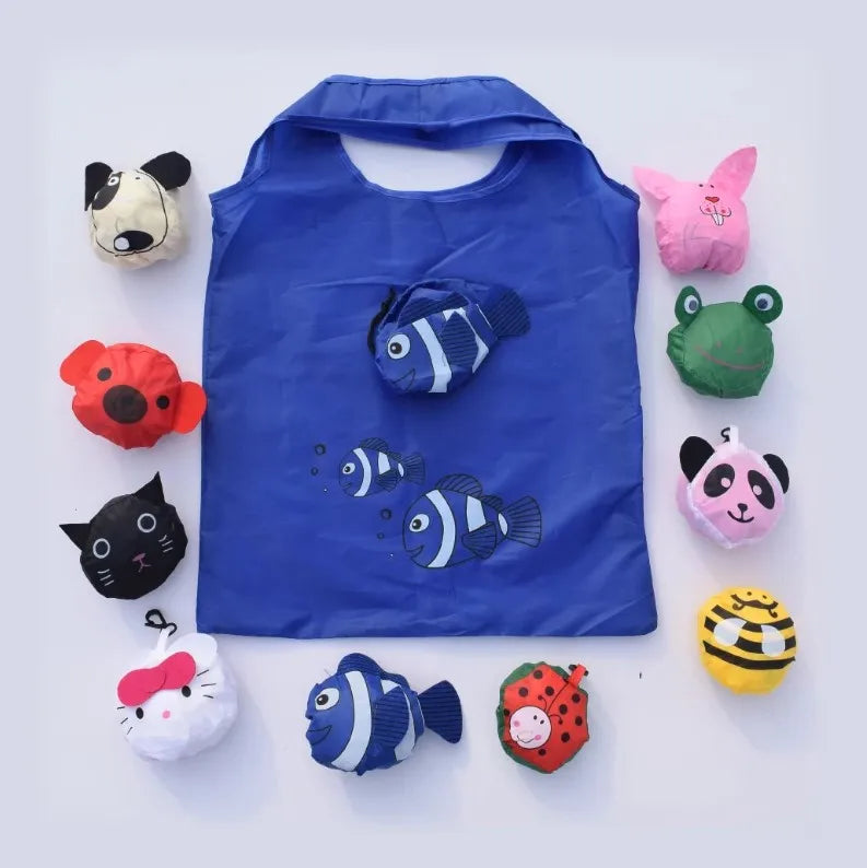 Reusable Folding Shopping Tote Cartoon Animal Design Eco Bag