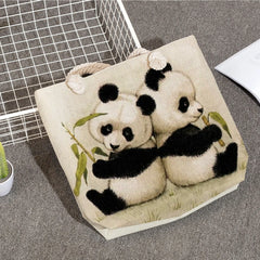 Foldable Animal Panda Women Shoulder Bag Linen Tote Classic Style