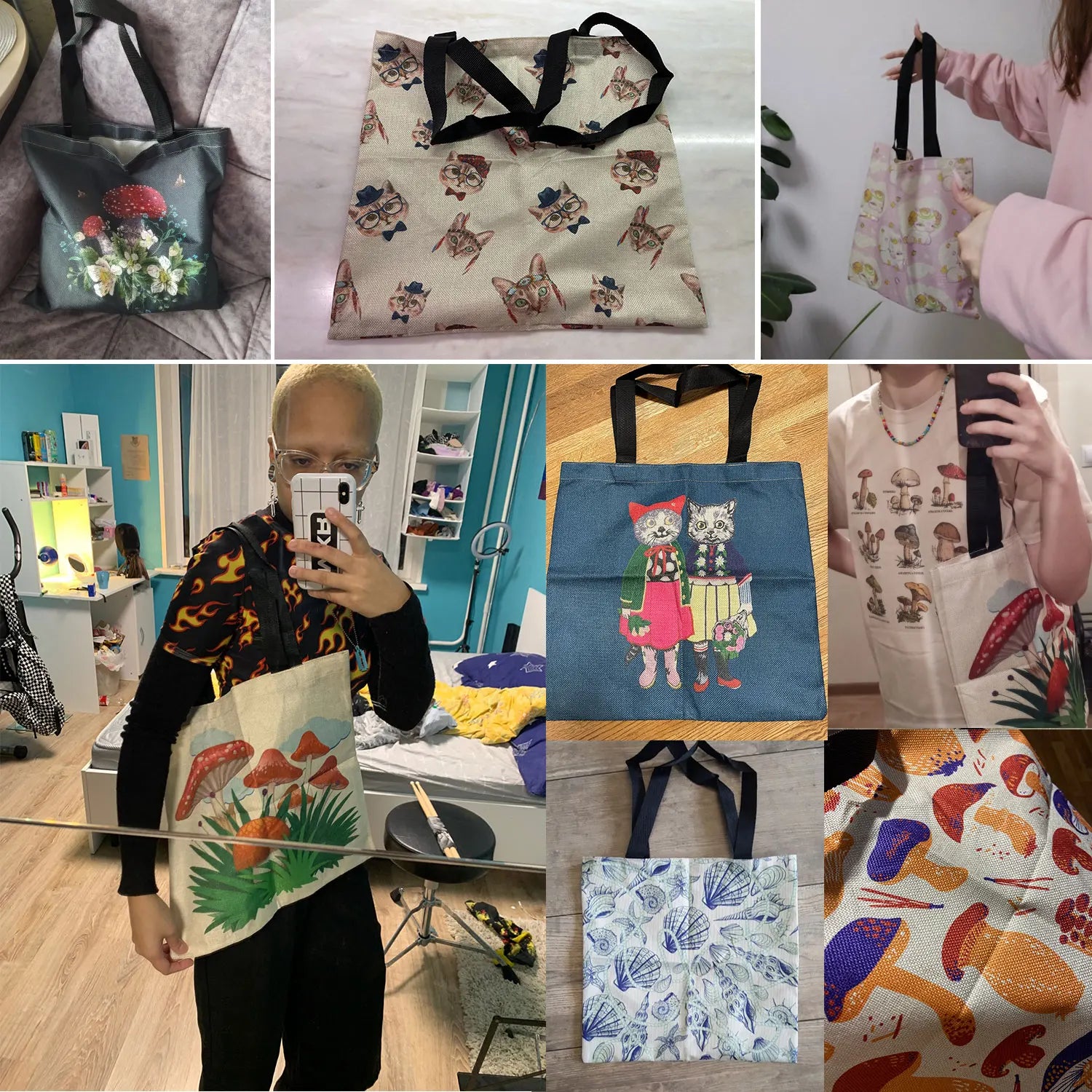 Foldable Cat Print Shopper Bag Eco Tote