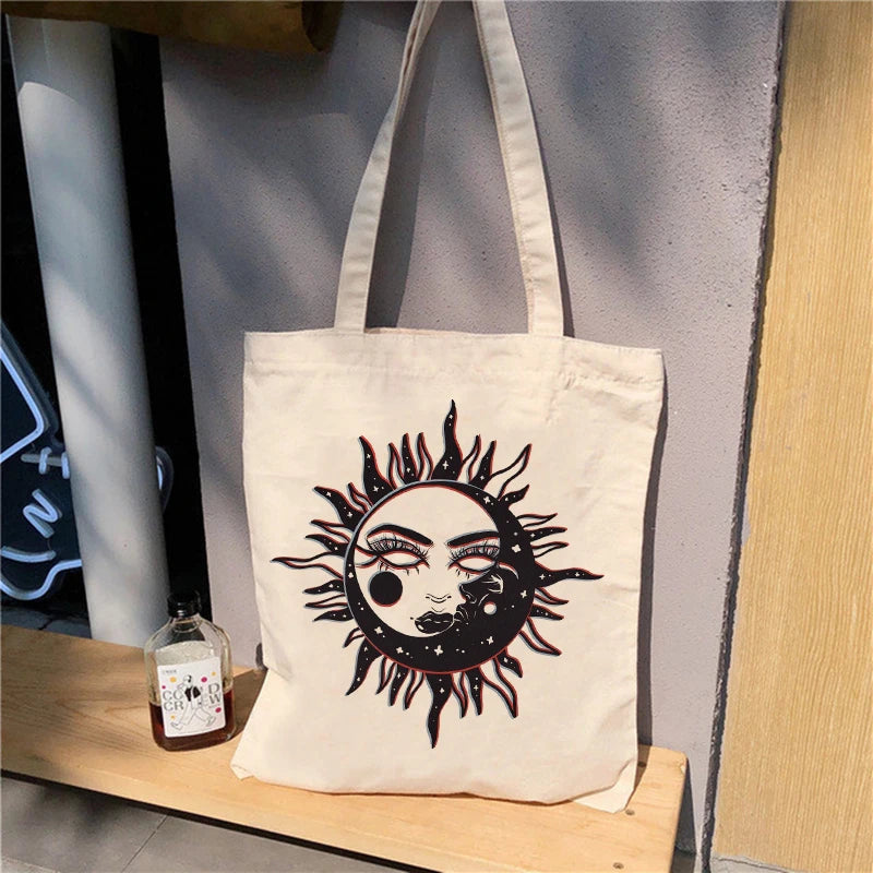 Canvas Tote Bag Satan Cat Demon Print Shopper Shoulder Bags
