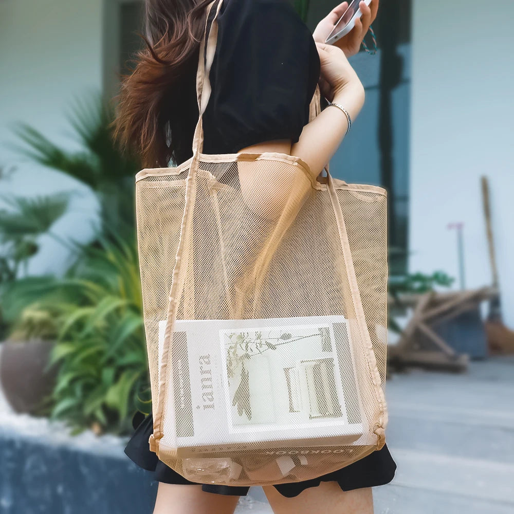 Mesh Beach Toys Bag Foldable Shopping Bags For Grocery Towel