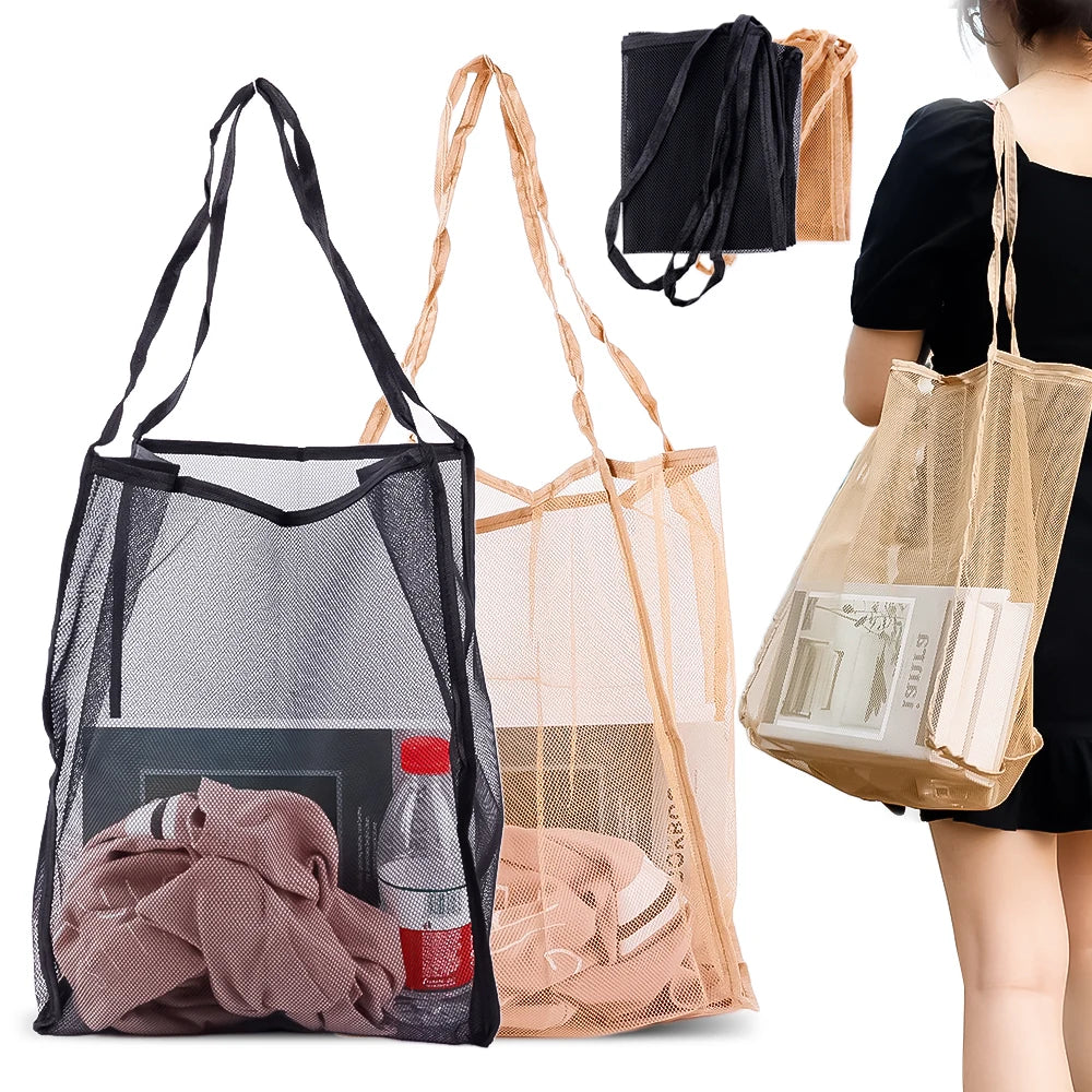Mesh Beach Toys Bag Foldable Shopping Bags For Grocery Towel