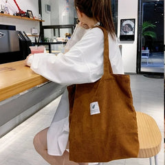 Corduroy Shoulder Bag Casual Tote Handbag