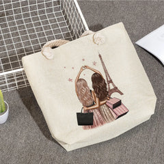 Cartoon Girlfriends Sisters Print Tote Bag for Women Casual Handbags