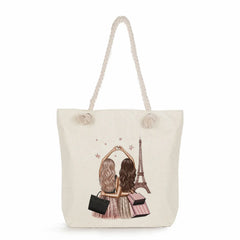 Cartoon Girlfriends Sisters Print Tote Bag for Women Casual Handbags