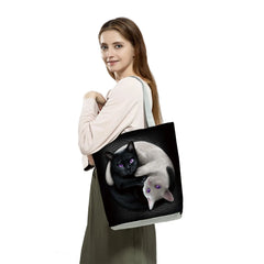 Reusable Starry Sky Cat Handle Tote Bag Eco Shopping Bag With Zipper