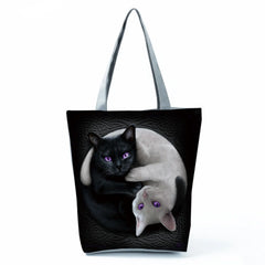 Reusable Starry Sky Cat Handle Tote Bag Eco Shopping Bag With Zipper