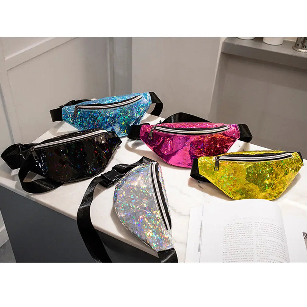 Sequins Glitter Waist Bag for Women Girls Fanny Pack Pouch Hip Purse Satchel
