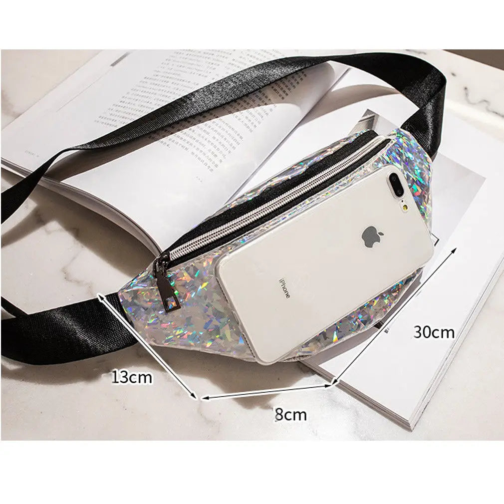 Sequins Glitter Waist Bag for Women Girls Fanny Pack Pouch Hip Purse Satchel