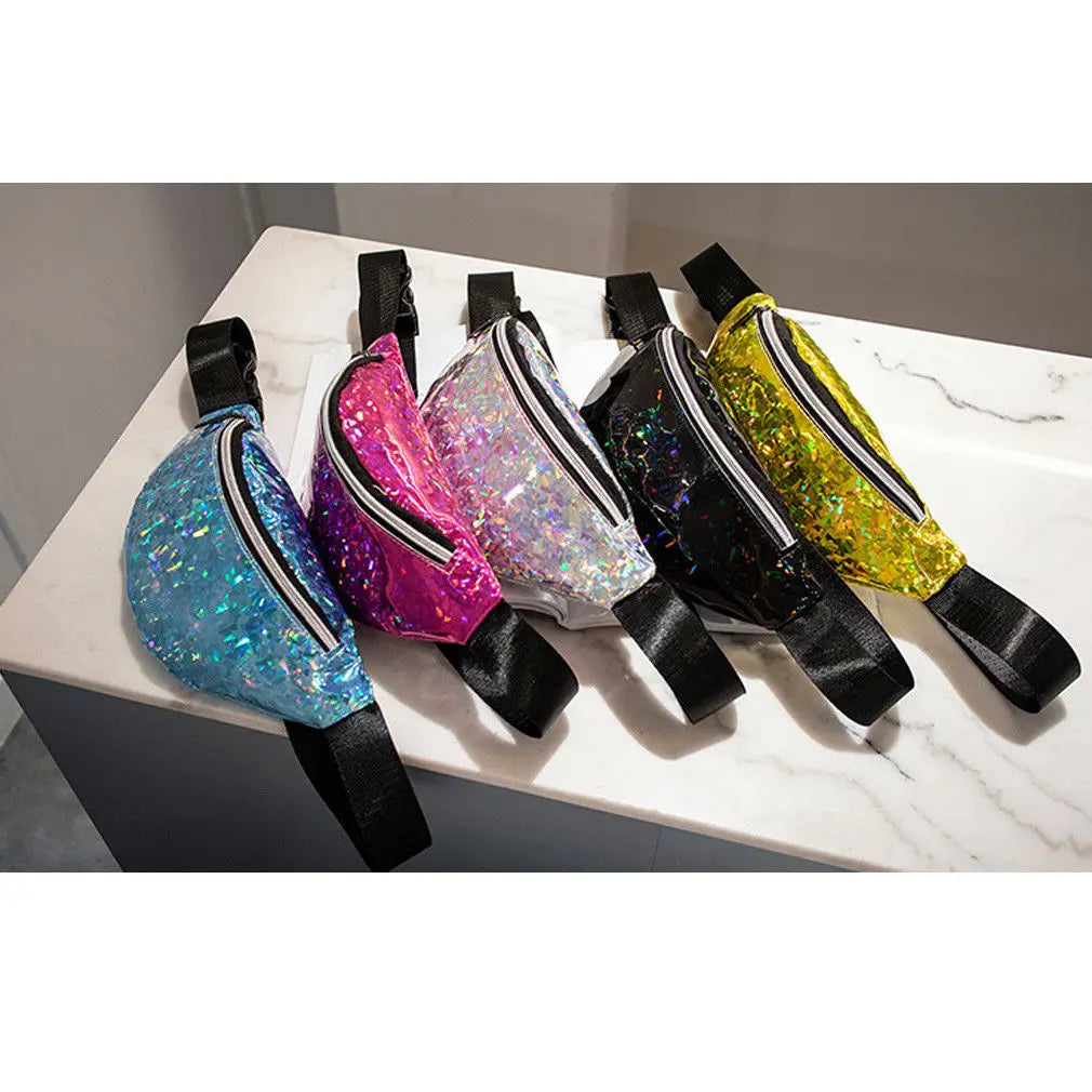 Sequins Glitter Waist Bag for Women Girls Fanny Pack Pouch Hip Purse Satchel