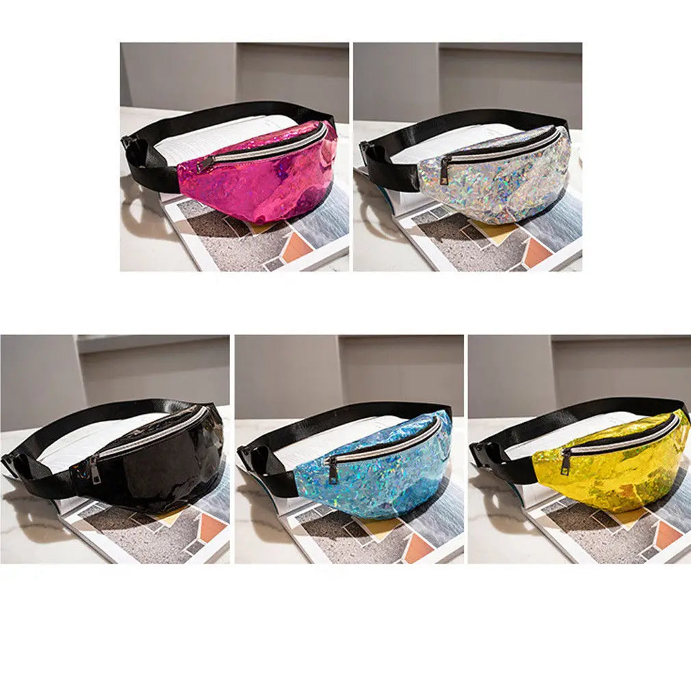 Sequins Glitter Waist Bag for Women Girls Fanny Pack Pouch Hip Purse Satchel