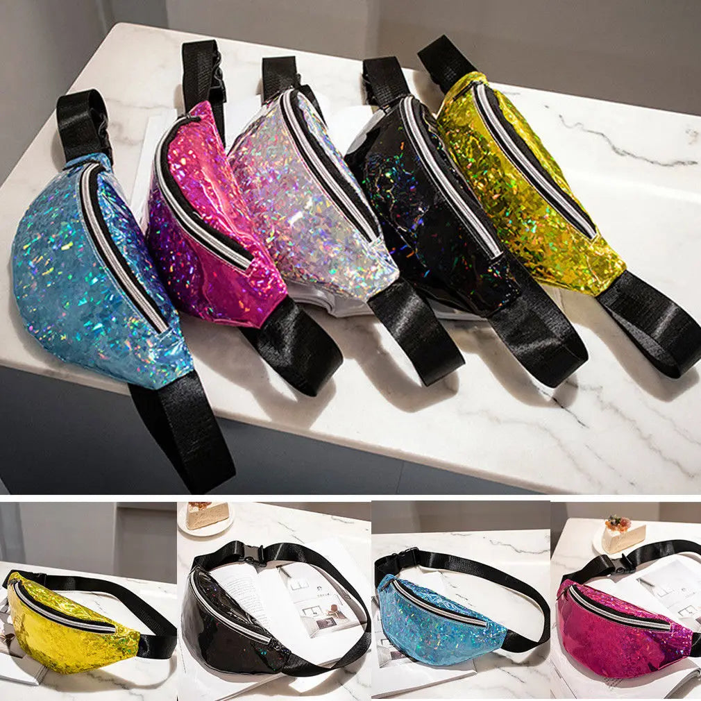 Sequins Glitter Waist Bag for Women Girls Fanny Pack Pouch Hip Purse Satchel