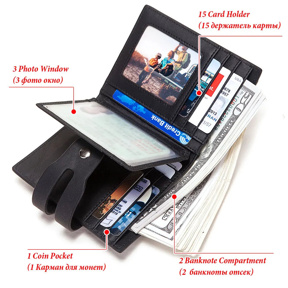 RFID Cow Leather Wallet Men Short Purse Male Slim Portomonee Small Min Walet