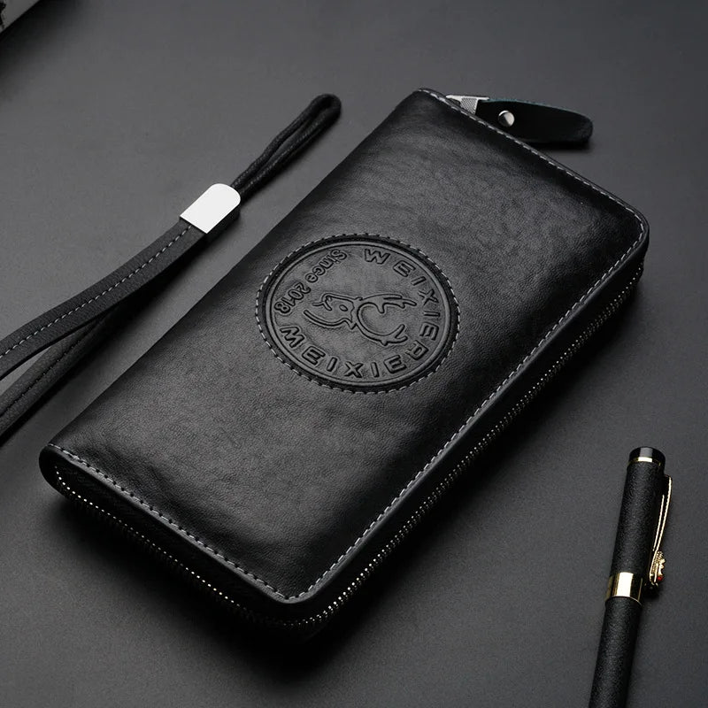 RFID Leather Men Wallet Long Business Clutch Hand Bag Phone Purse