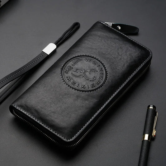 RFID Leather Men Wallet Long Business Clutch Hand Bag Phone Purse