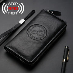 RFID Leather Men Wallet Long Business Clutch Hand Bag Phone Purse