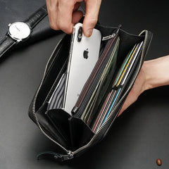 RFID Leather Men Wallet Long Business Clutch Hand Bag Phone Purse