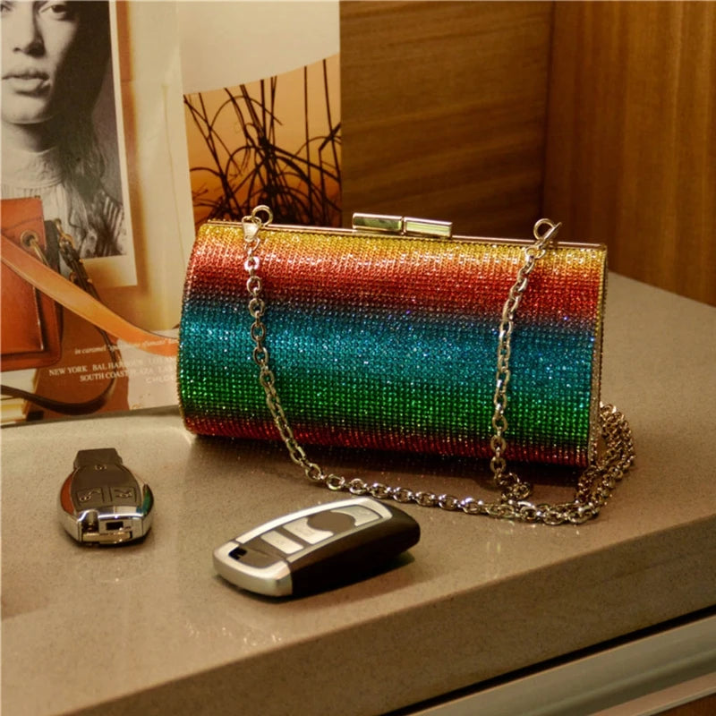 Rhinestone Chain Evening Shoulder Bag for Women Wedding Party Clutch Purse