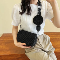 Square Crossbody Bag with Rhinestone Decoration and Wide Shoulder Strap