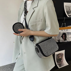 Square Crossbody Bag with Rhinestone Decoration and Wide Shoulder Strap
