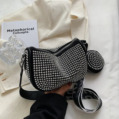 Square Crossbody Bag with Rhinestone Decoration and Wide Shoulder Strap