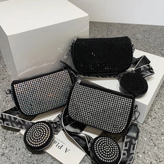Square Crossbody Bag with Rhinestone Decoration and Wide Shoulder Strap