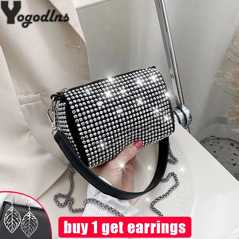 Rhinestone Diamond Chain Crossbody Bag Women Messenger Clutch Purse