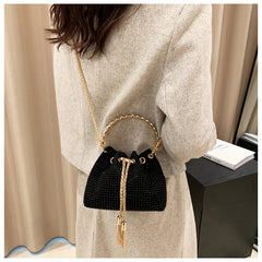 Sparkling Rhinestone Drawstring Bucket Evening Handbag Purse