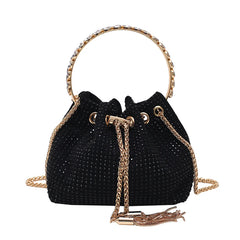 Sparkling Rhinestone Drawstring Bucket Evening Handbag Purse