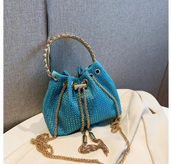 Sparkling Rhinestone Drawstring Bucket Evening Handbag Purse