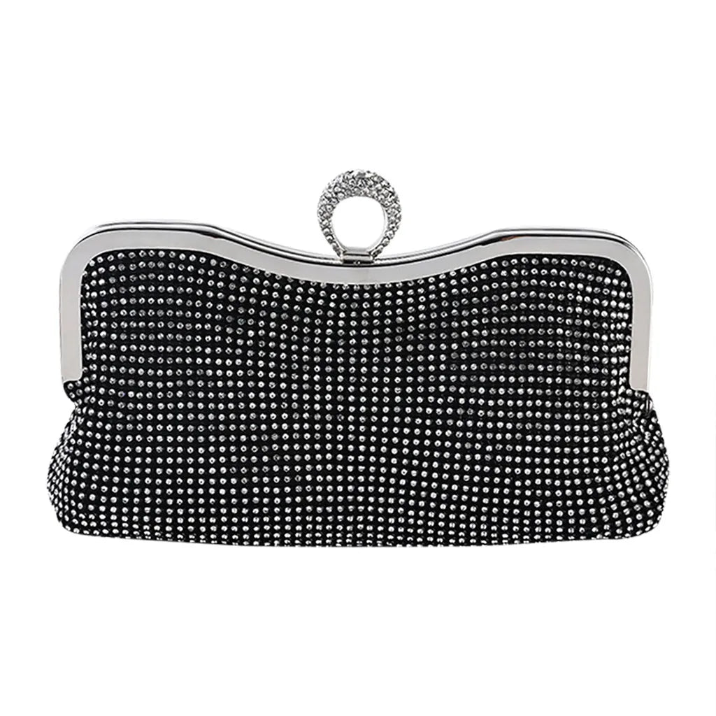 Rhinestone Evening Clutch Bag for Women Wedding Bridal Metal Bow Clutches Bags