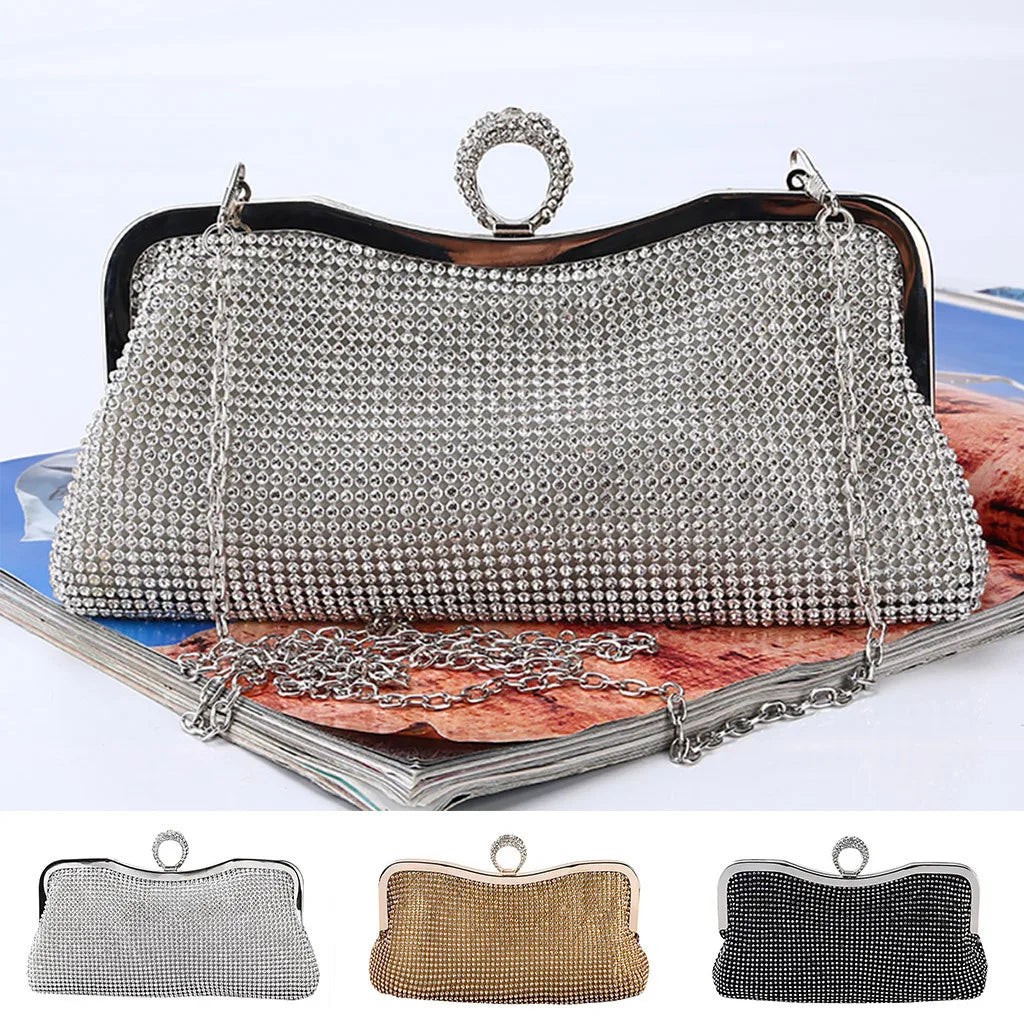 Rhinestone Evening Clutch Bag for Women Wedding Bridal Metal Bow Clutches Bags