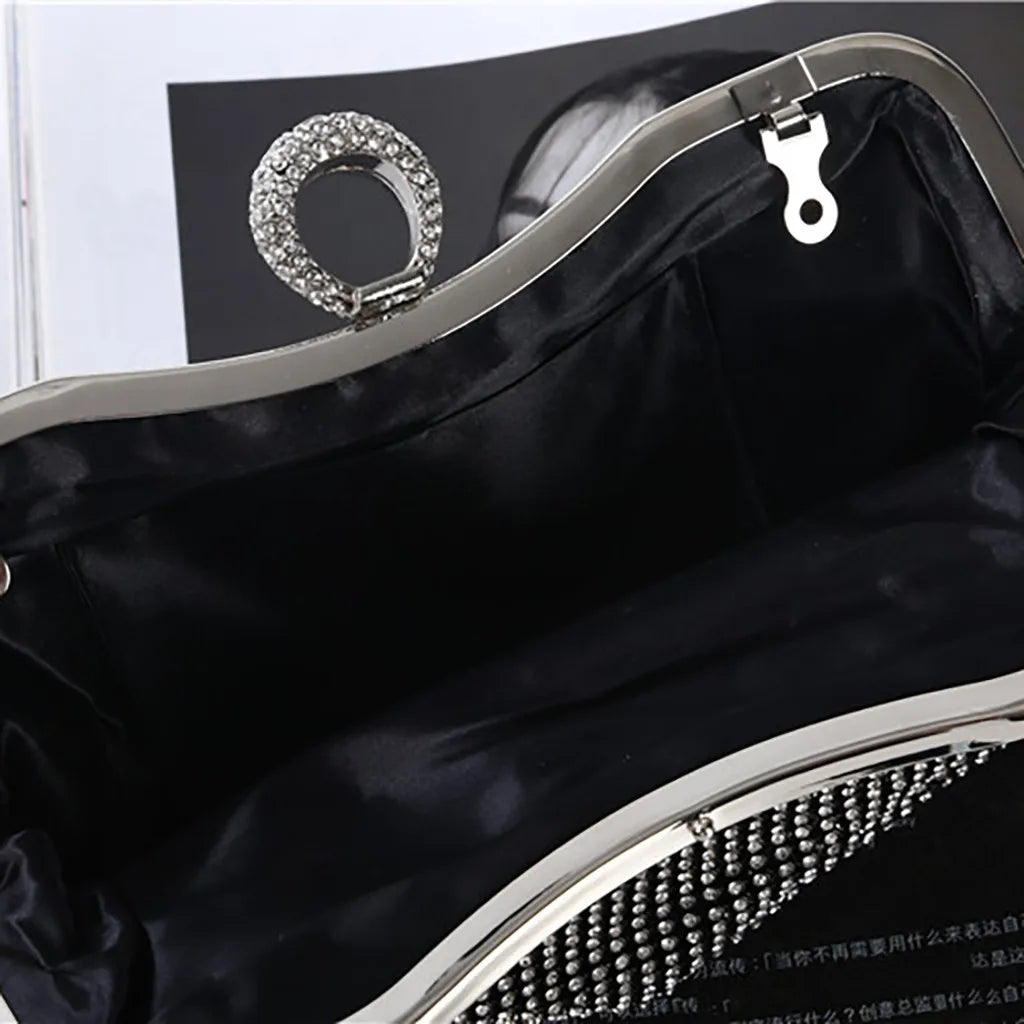 Rhinestone Evening Clutch Bag for Women Wedding Bridal Metal Bow Clutches Bags