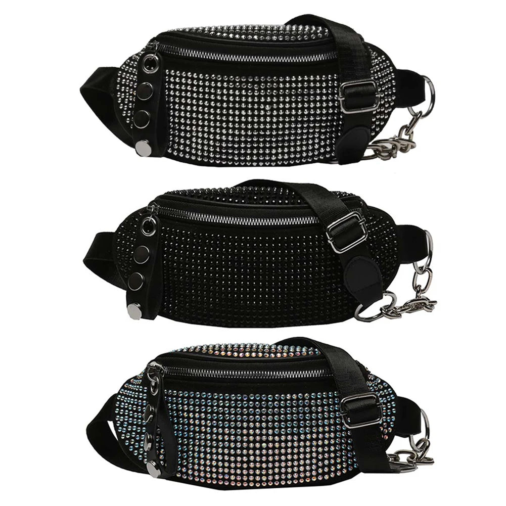 Rhinestone Fanny Waist Bag Chain Shoulder Bum Belt Phone Purse
