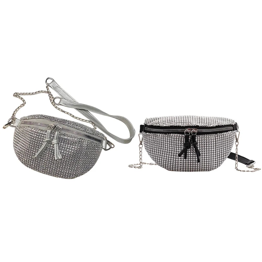 Rhinestone Waist Bag Fanny Chest Belt Pack Women Chain Crossbody Shoulder Pouch
