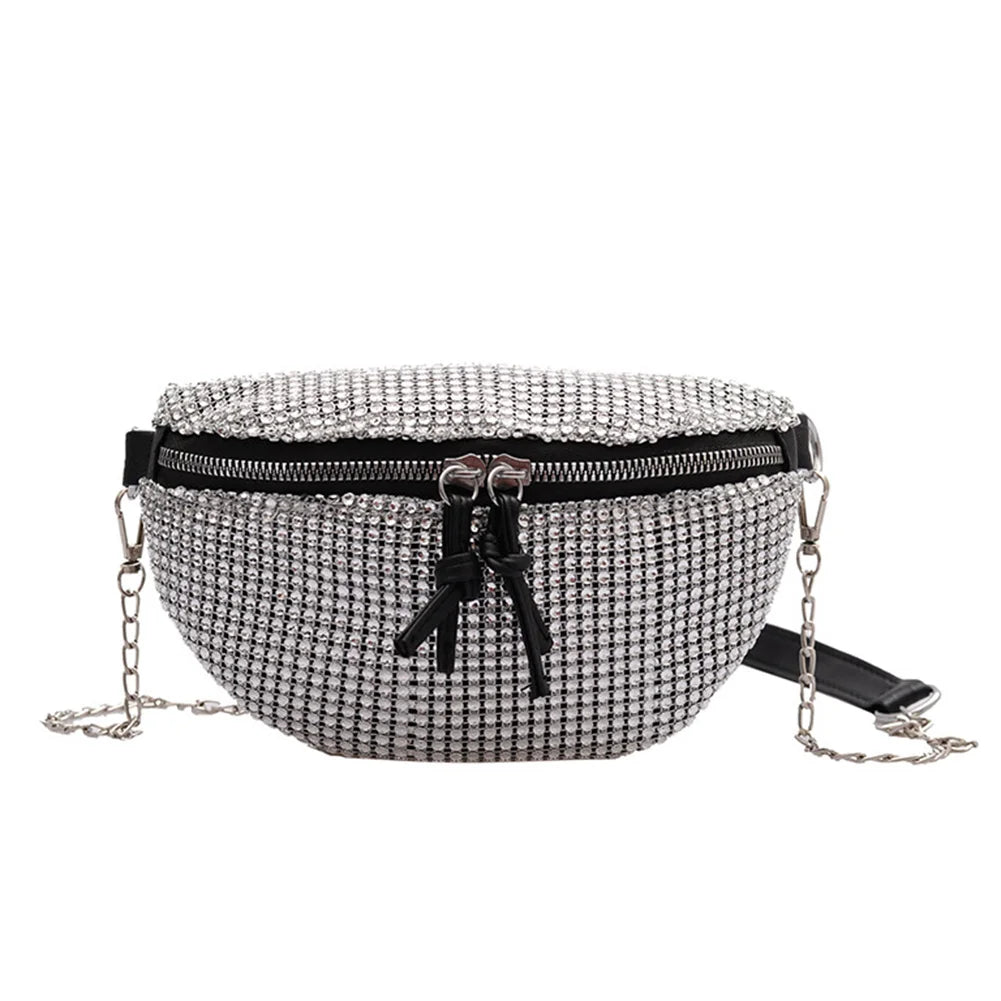 Rhinestone Waist Bag Fanny Chest Belt Pack Women Chain Crossbody