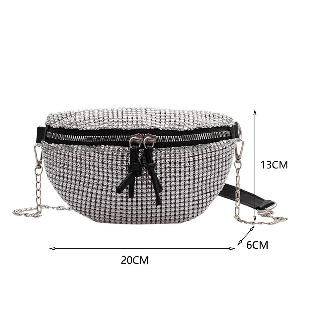 Rhinestone Waist Bag Fanny Chest Belt Pack Women Chain Crossbody