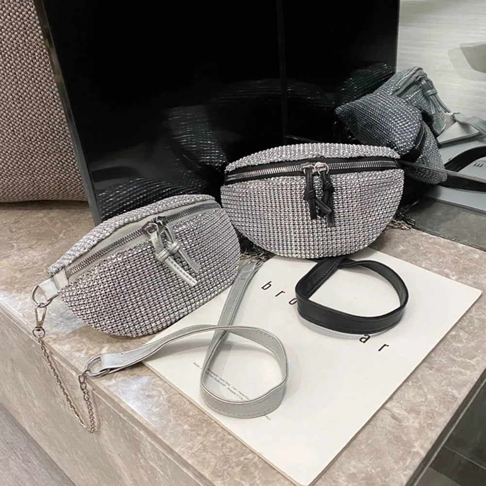 Rhinestone Waist Bag Fanny Chest Belt Pack Women Chain Crossbody
