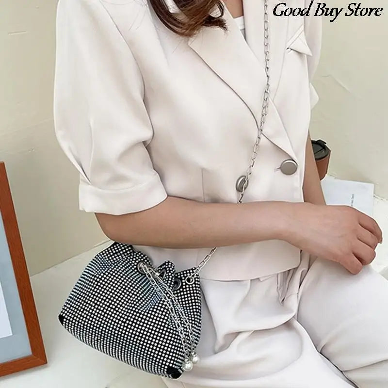 Silver Crystal Evening Clutch Bag for Women Party Wedding Purse