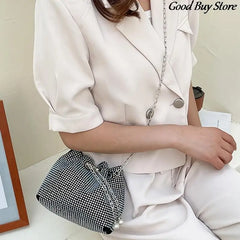 Silver Crystal Evening Clutch Bag for Women Party Wedding Purse