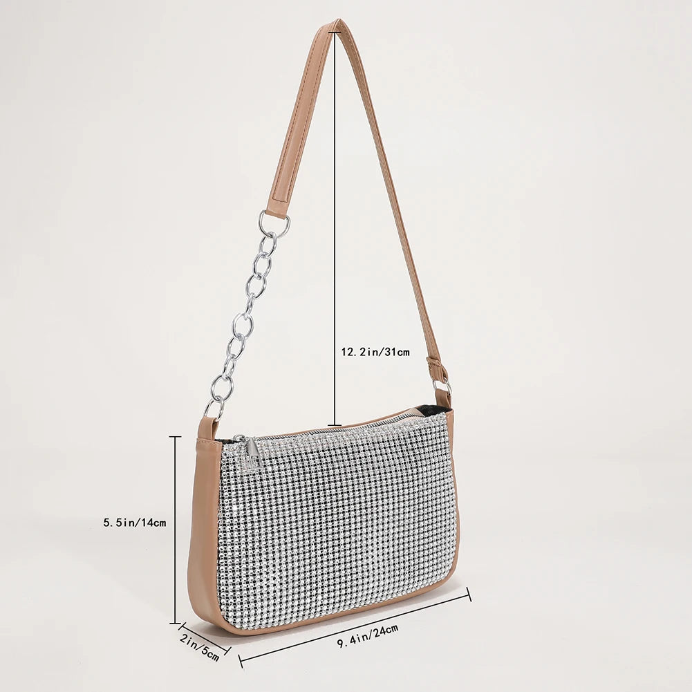 Rhinestones Shoulder Clutch Bag for Women PU Leather Evening Bag