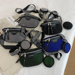 Rhinestones Small Fanny Pack Women Waist Pack Shoulder Crossbody Phone Purses