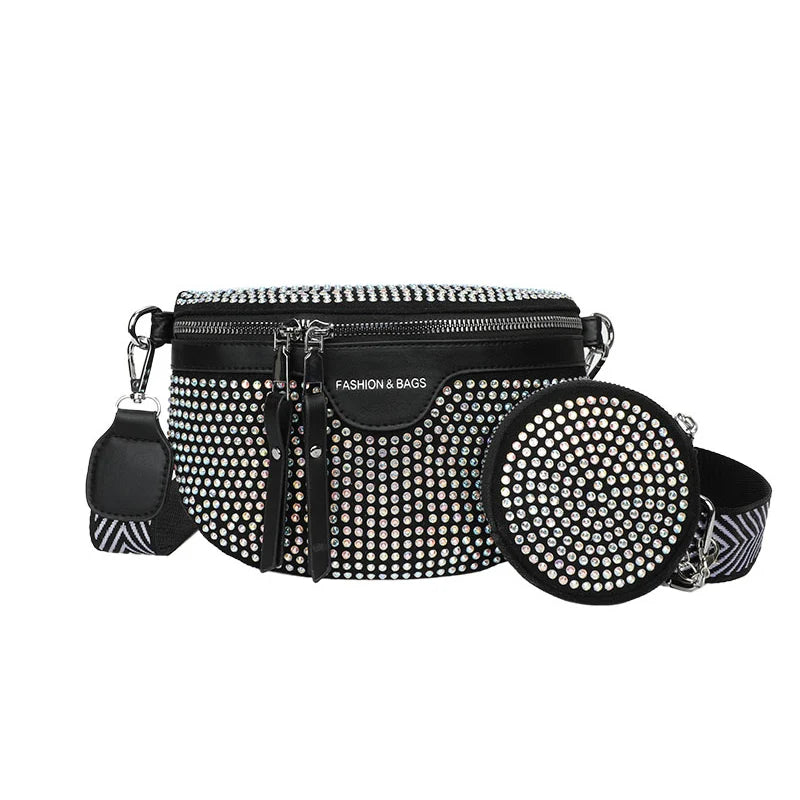 Rhinestones Small Fanny Pack Women Waist Pack Shoulder Crossbody Phone Purses