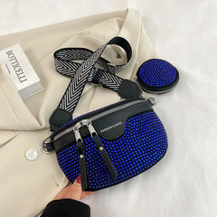 Rhinestones Small Fanny Pack Women Waist Pack Shoulder Crossbody Phone Purses